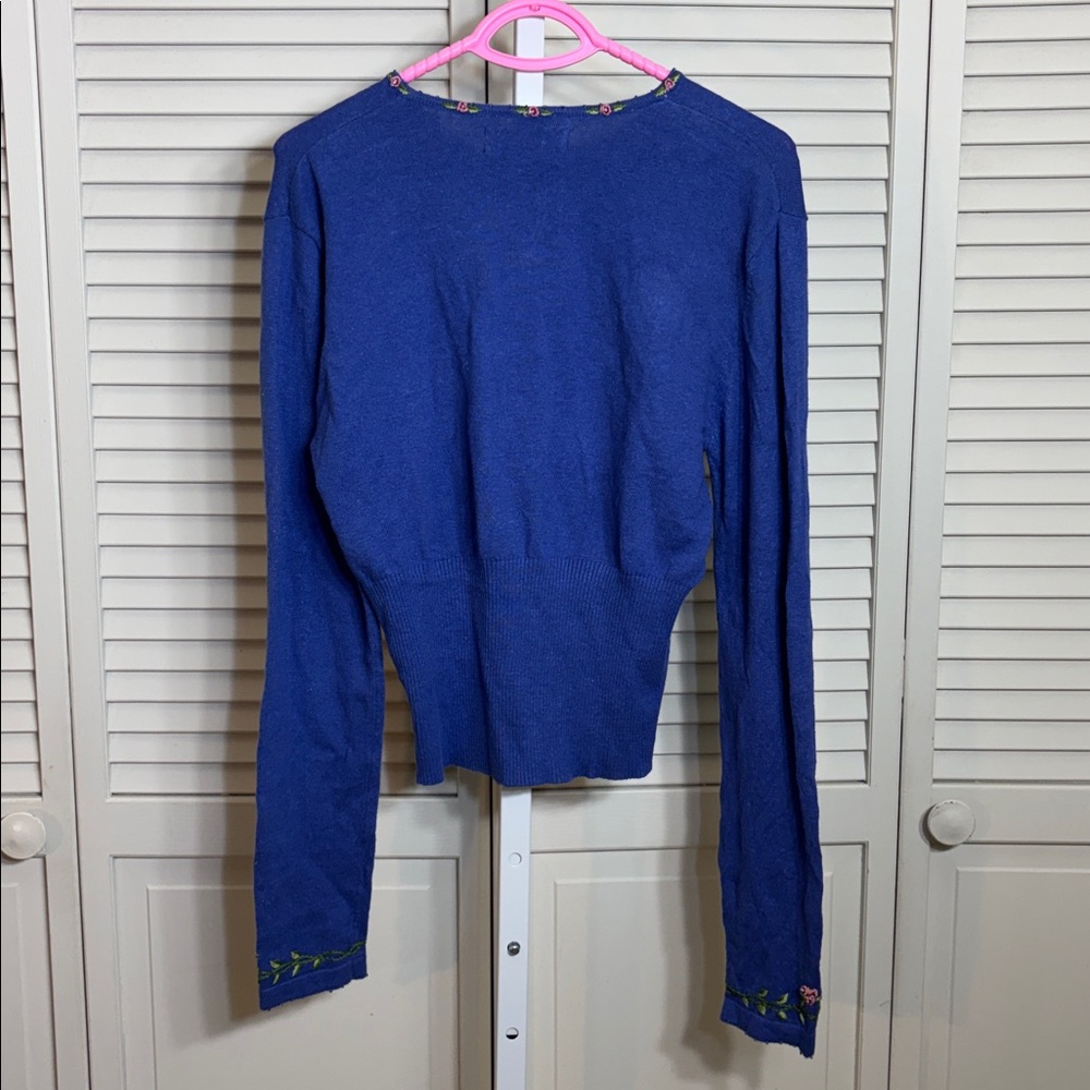 NWT Express Y2K Vintage Periwinkle Embroidered & Beaded Floral Cardigan Large - Picture 6 of 11
